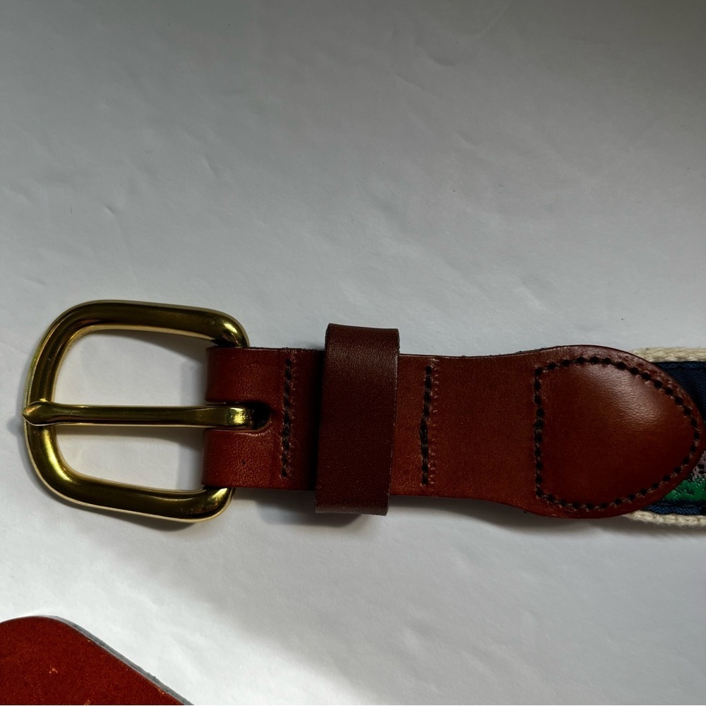 LEATHER MAN HANDMADE Lighthouse Print Belt with Gold Buckle Size 44 - Picture 3 of 7